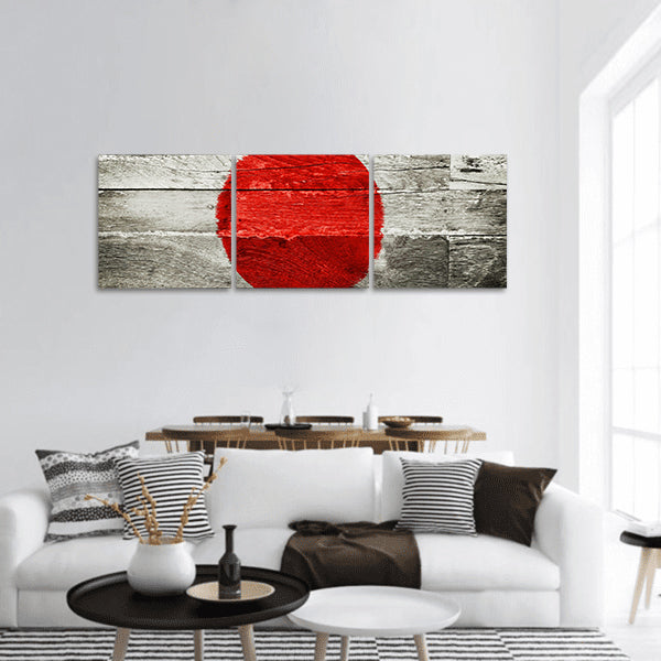 Japan flag painted on old wood panoramic canvas wall art