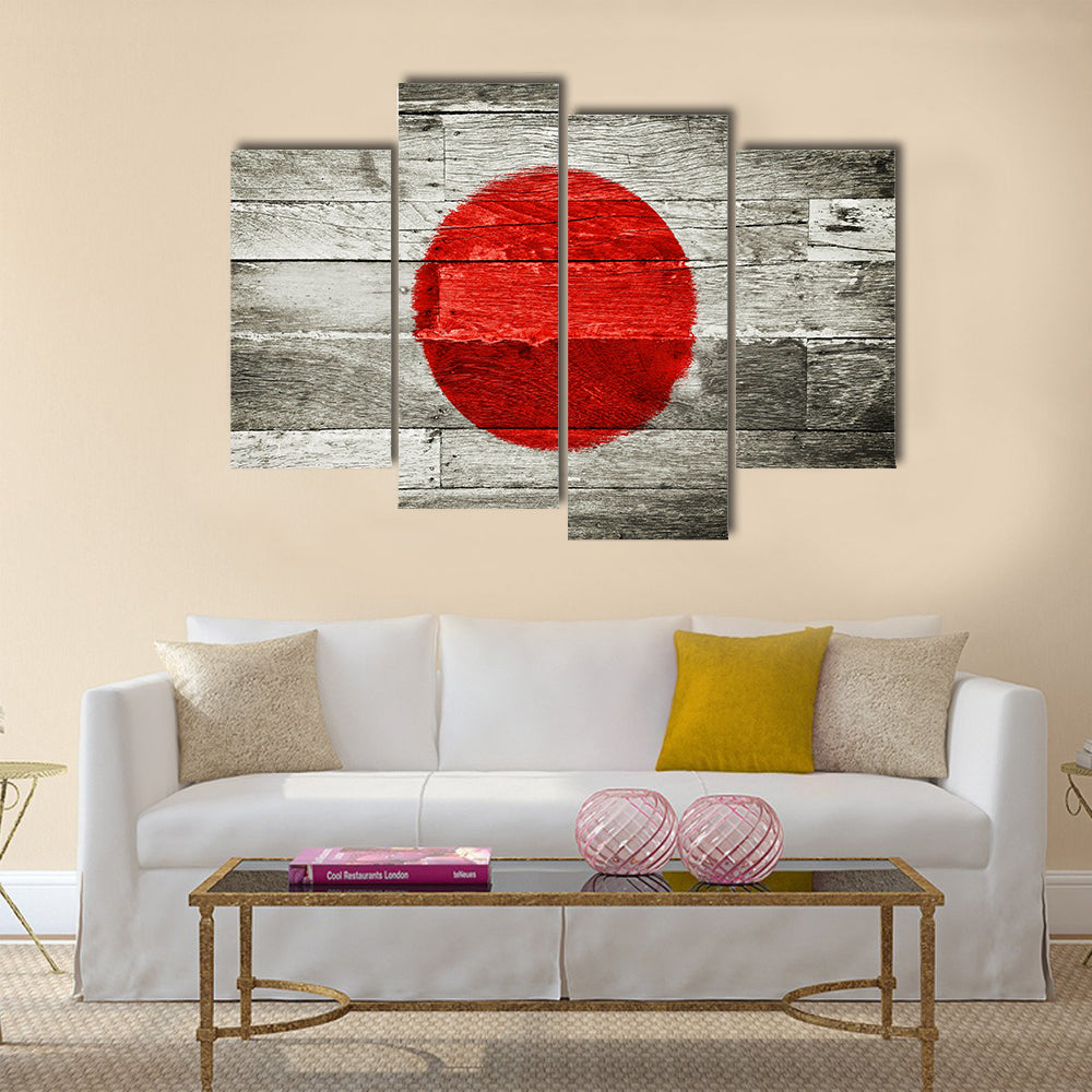 Japan flag painted on old wood background Multi Panel Canvas Wall Art