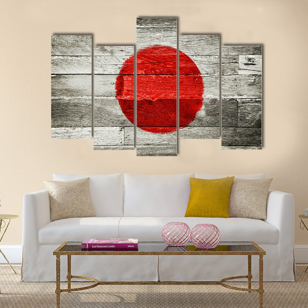 Japan flag painted on old wood background Multi Panel Canvas Wall Art