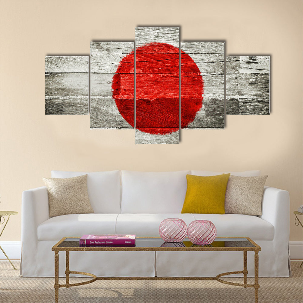 Japan flag painted on old wood background Multi Panel Canvas Wall Art