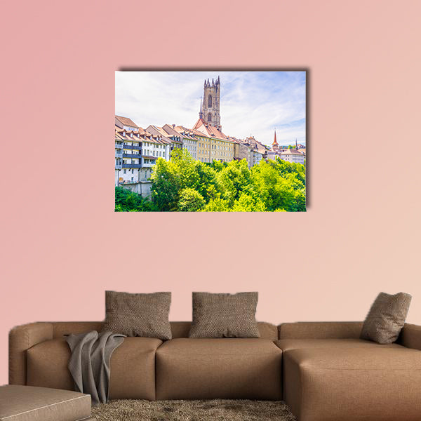 Saint Nicholas cathedral at Fribourg, Switzerland multi panel canvas wall art