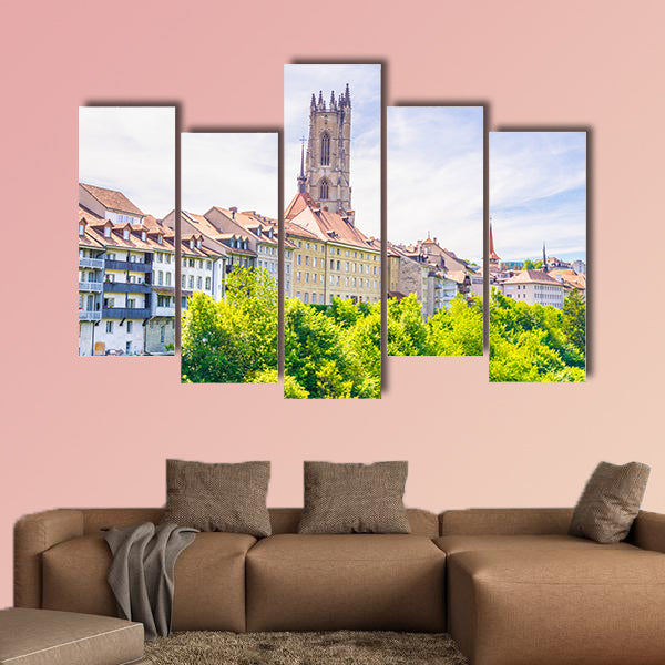 Saint Nicholas cathedral at Fribourg, Switzerland multi panel canvas wall art