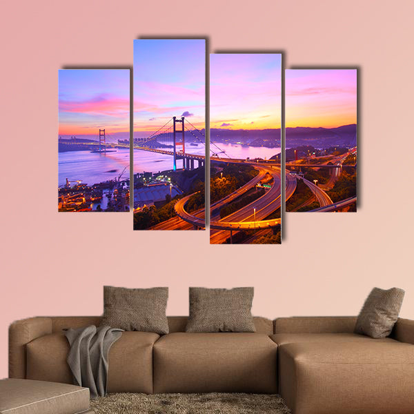 Tsing Ma Bridge at sunset moment in Hong Kong multi panel canvas wall art