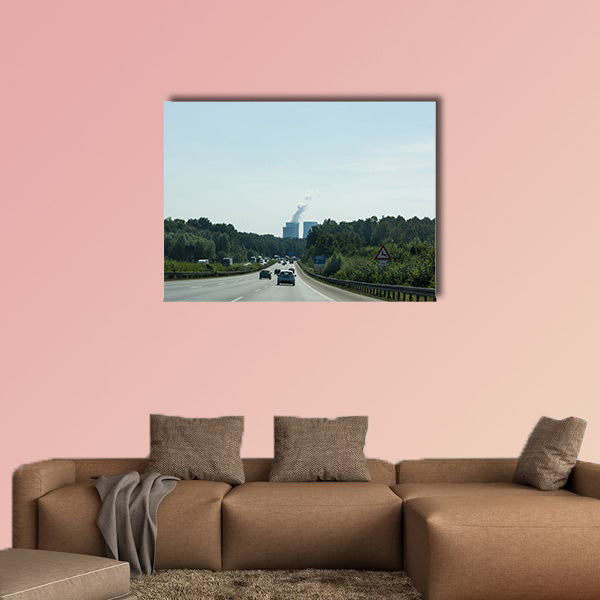 Traffic on the A2 motorway and Scholven coal power station, wall art