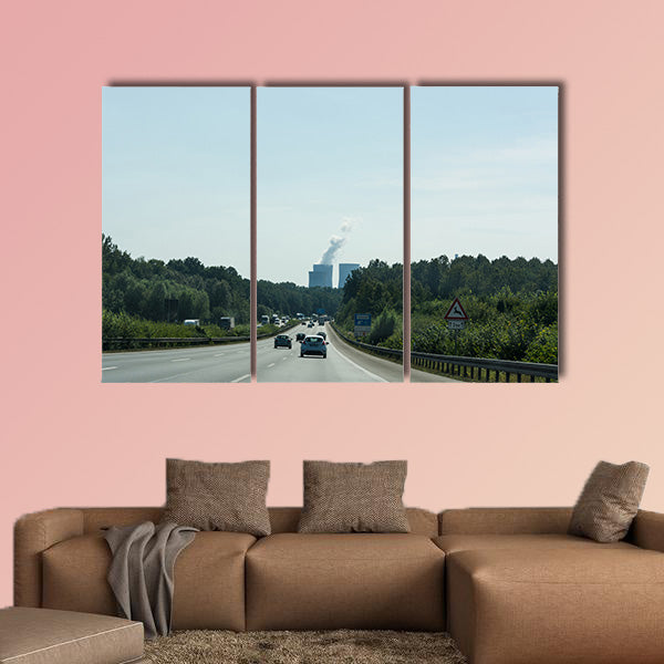 Traffic on the A2 motorway and Scholven coal power station, wall art