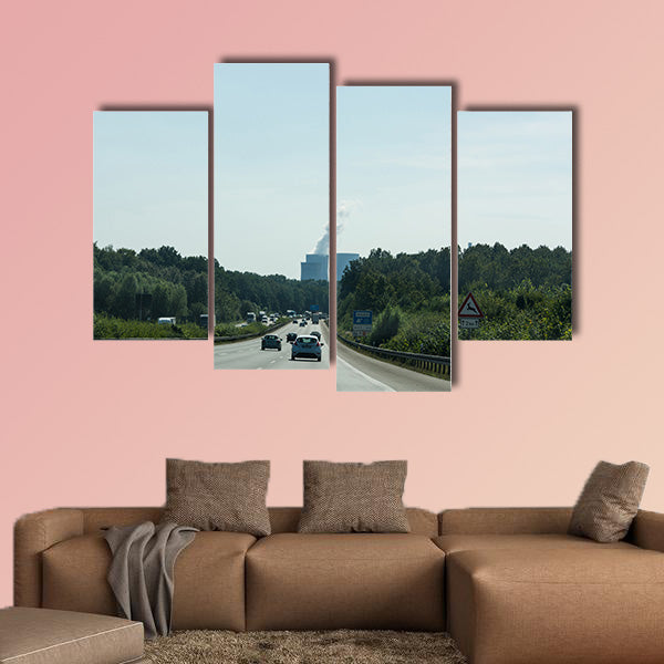 Traffic on the A2 motorway and Scholven coal power station, wall art