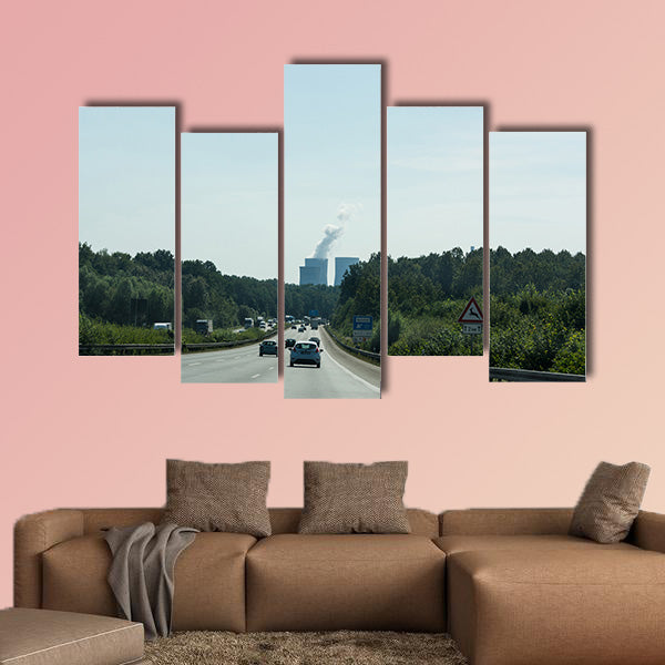 Traffic on the A2 motorway and Scholven coal power station, wall art