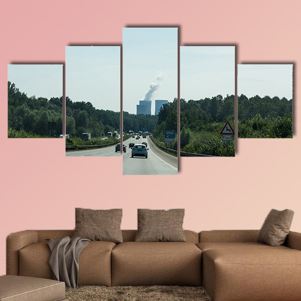 Traffic on the A2 motorway and Scholven coal power station, wall art