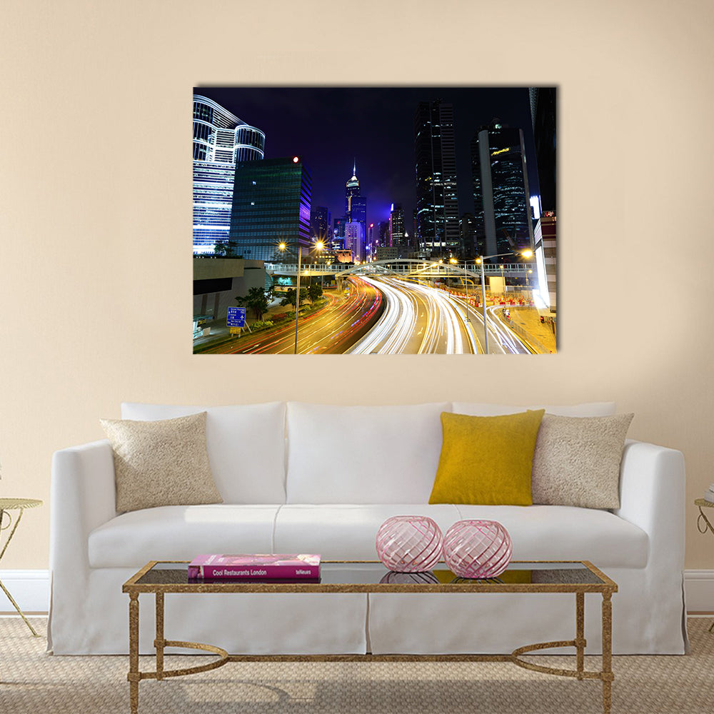 Traffic in city at night Multi Panel Canvas Wall Art