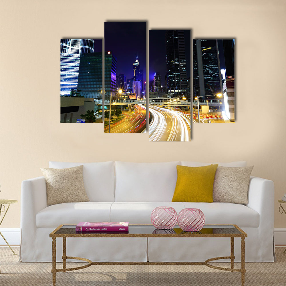 Traffic in city at night Multi Panel Canvas Wall Art