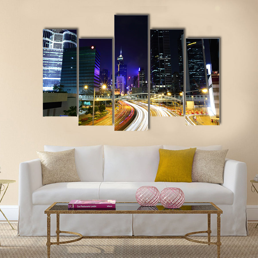 Traffic in city at night Multi Panel Canvas Wall Art