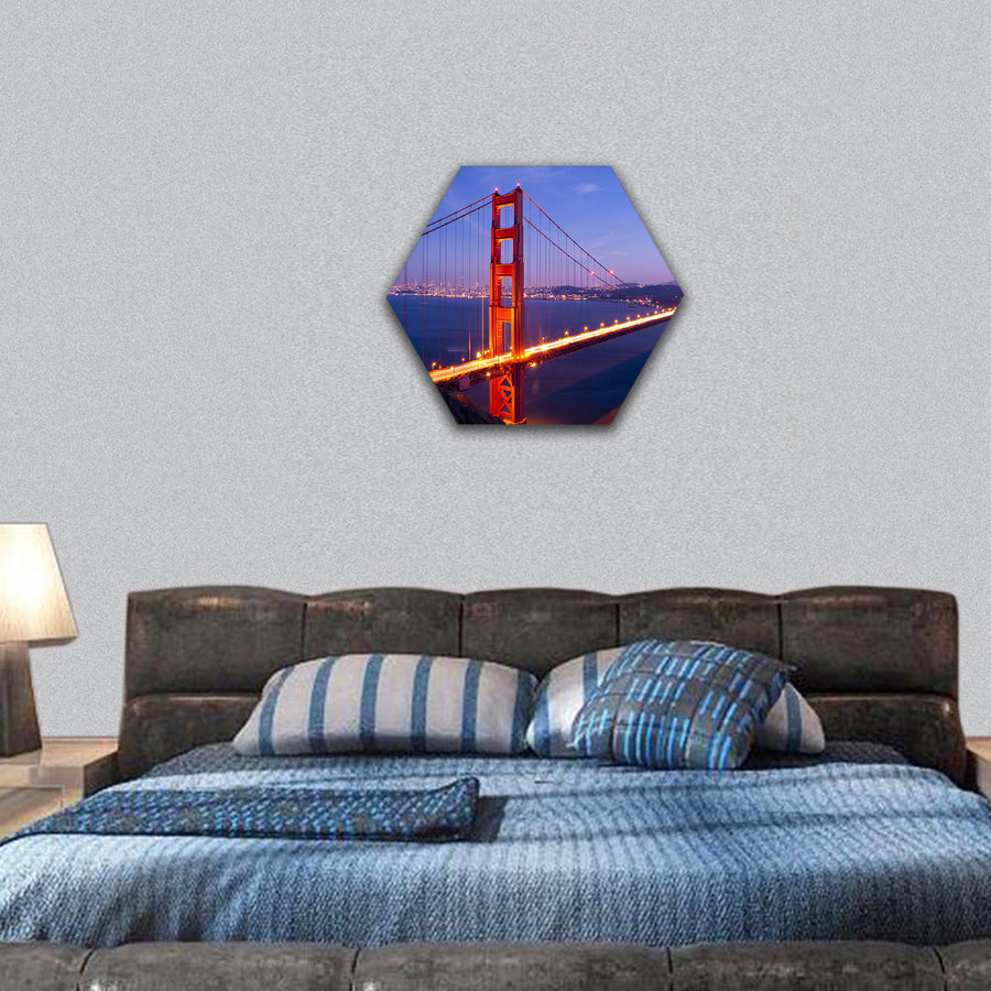 Golden Gate bridge at twilight San Francisco, hexagonal canvas wall art