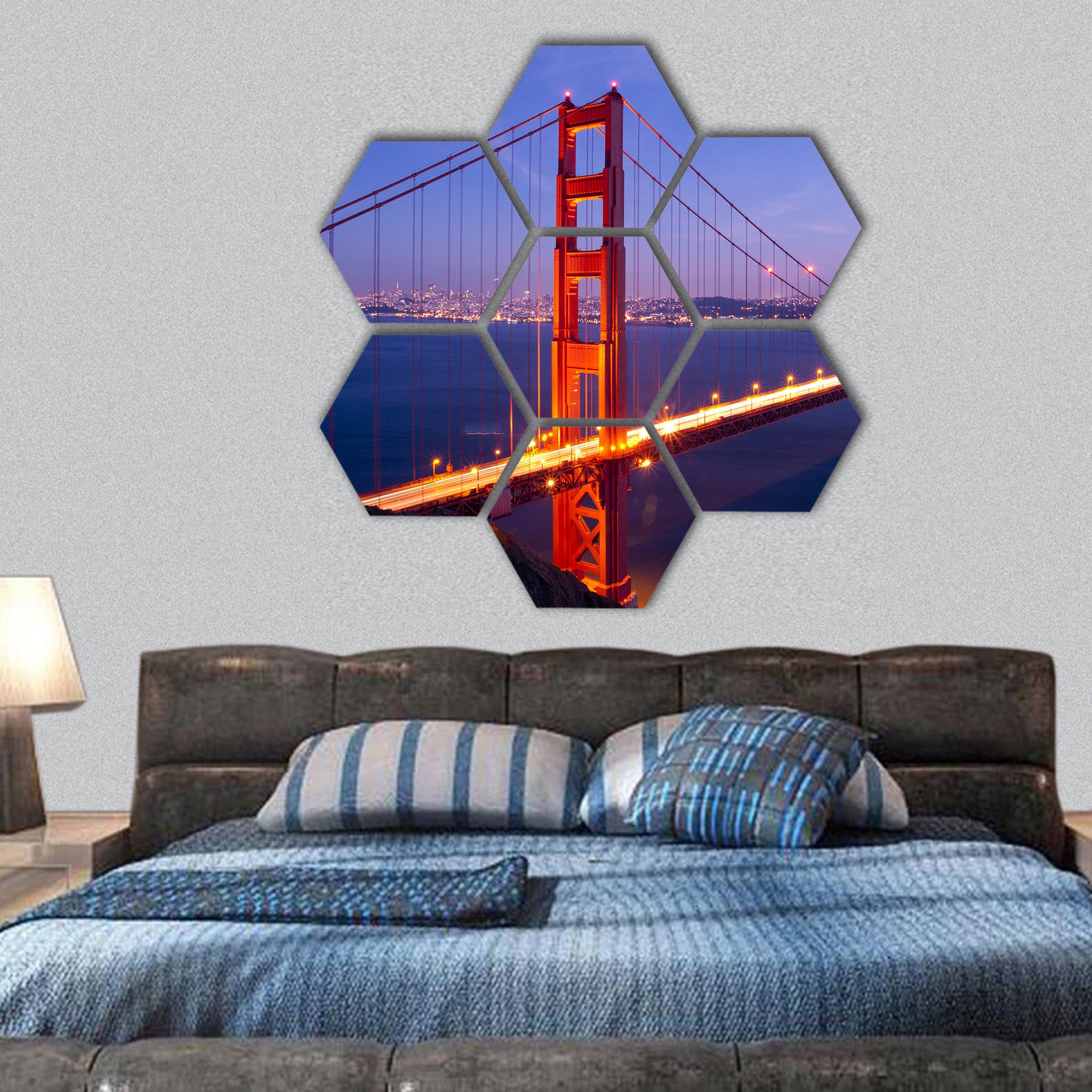Golden Gate bridge at twilight San Francisco, hexagonal canvas wall art