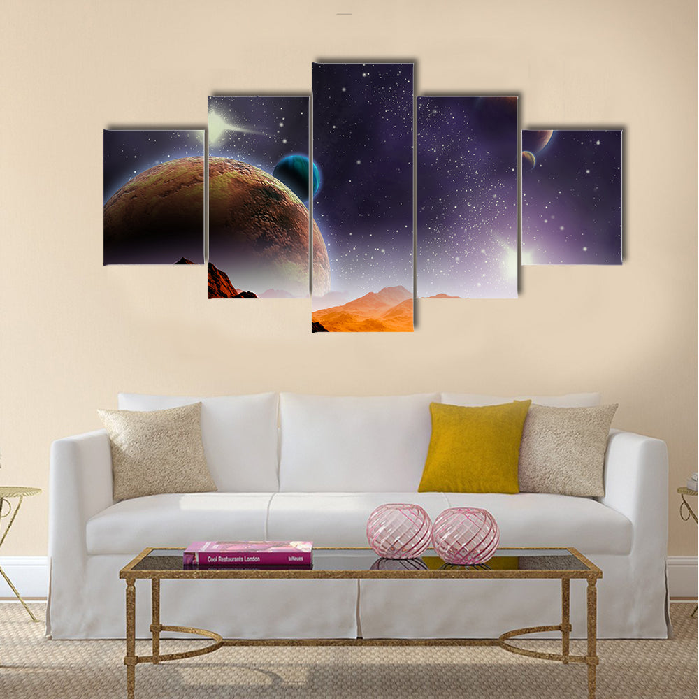 Abstract background of deep space. In the far future travel. New technologies and resources Multi Panel Canvas Wall Art