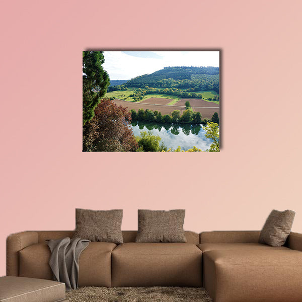 View from Zwingenberg castle over the Neckar River multi panel canvas wall art