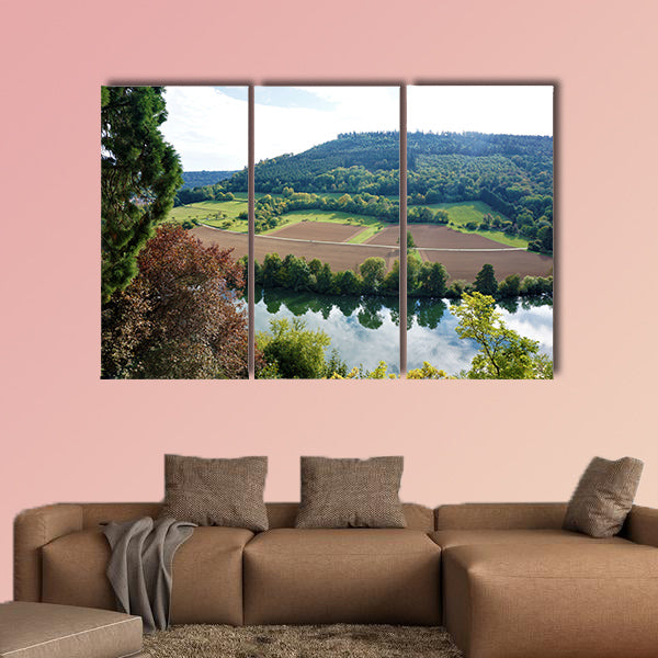 View from Zwingenberg castle over the Neckar River multi panel canvas wall art
