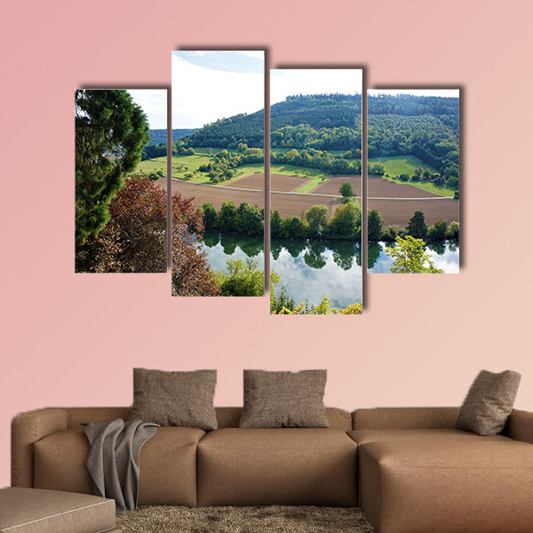 View from Zwingenberg castle over the Neckar River multi panel canvas wall art