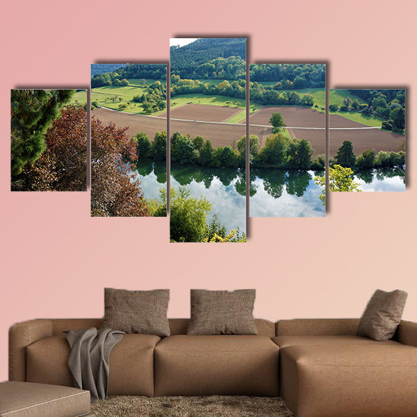View from Zwingenberg castle over the Neckar River multi panel canvas wall art