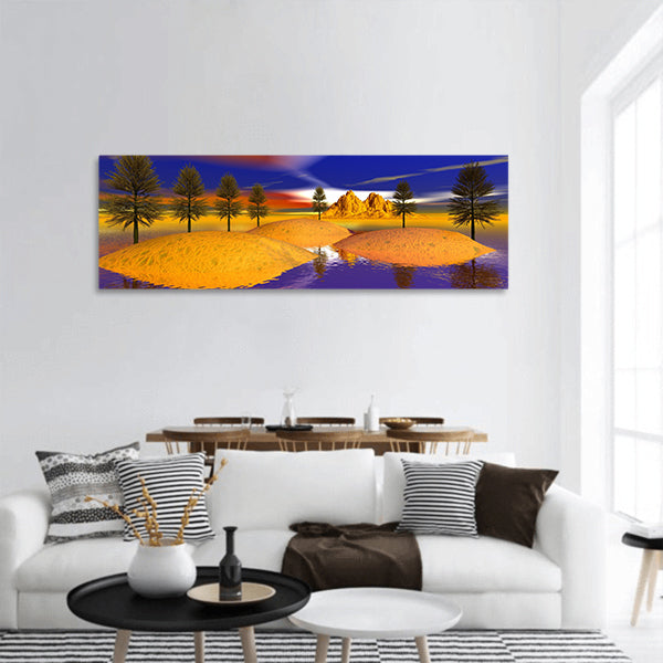 Fire trees and mountain panoramic canvas wall art