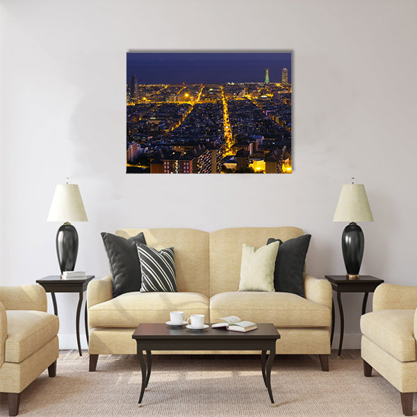 Night panorama of the city of Barcelona Spain Multi panel canvas wall art