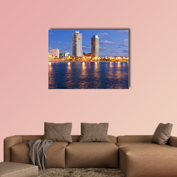 Overview of Barcelona Spain to Mananecer, Taken from the Barceloneta beach multi panel canvas wall art