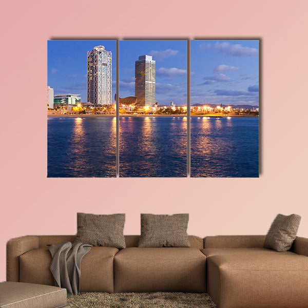 Overview of Barcelona Spain to Mananecer, Taken from the Barceloneta beach multi panel canvas wall art