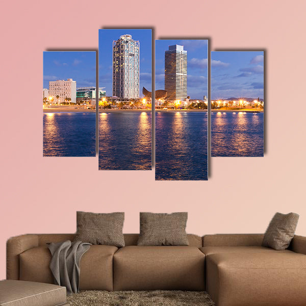 Overview of Barcelona Spain to Mananecer, Taken from the Barceloneta beach multi panel canvas wall art