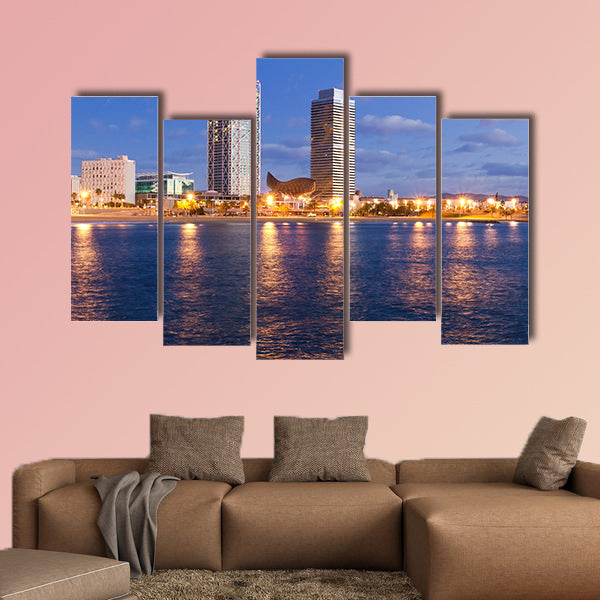 Overview of Barcelona Spain to Mananecer, Taken from the Barceloneta beach multi panel canvas wall art