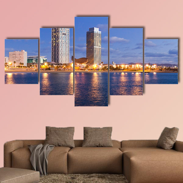 Overview of Barcelona Spain to Mananecer, Taken from the Barceloneta beach multi panel canvas wall art