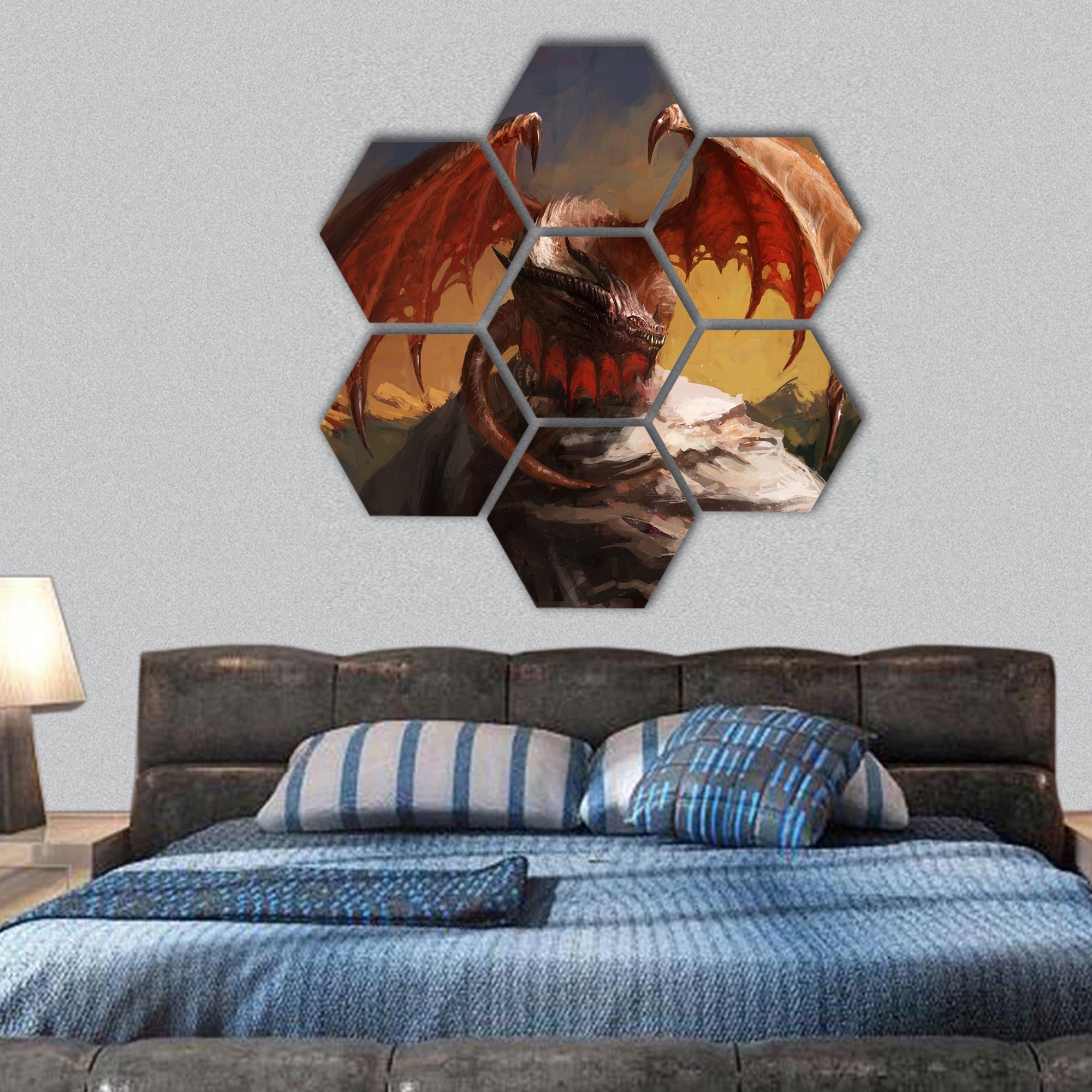 Dragon hexagonal canvas wall art