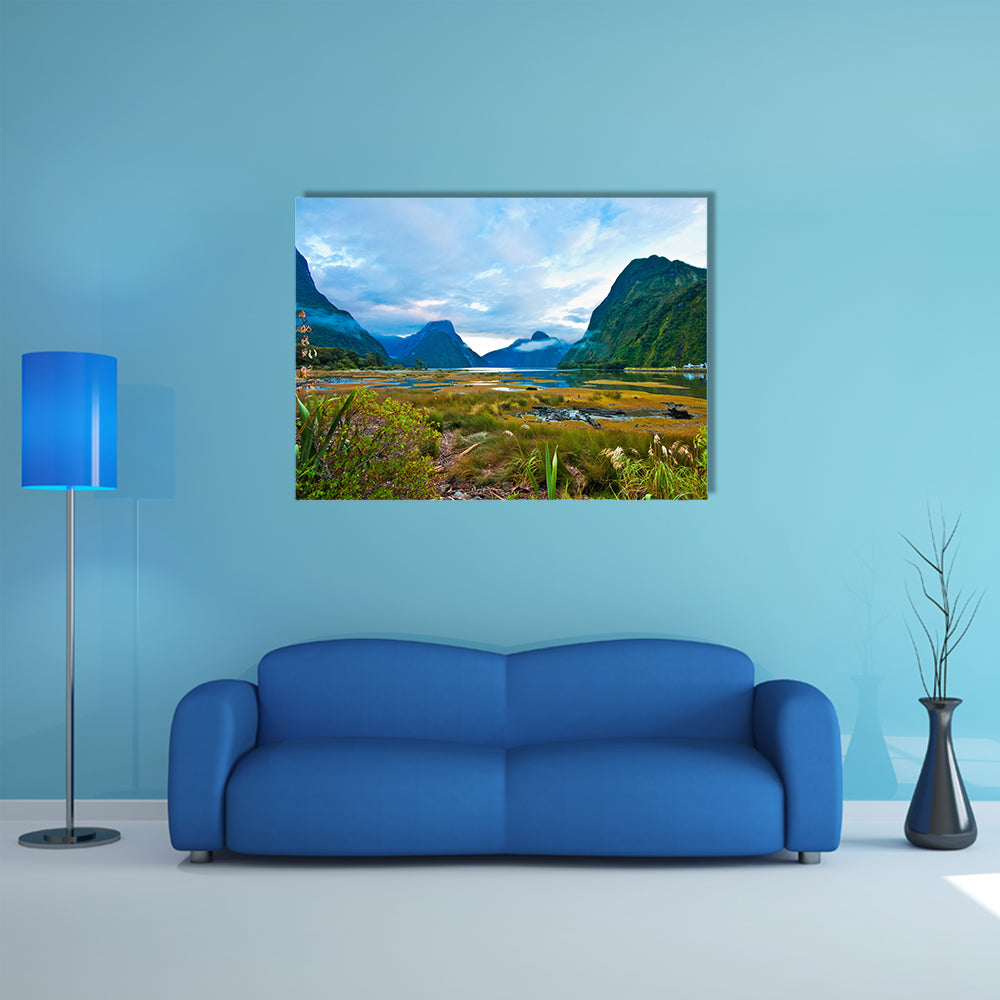 A landscape of high mountain glacier at Milford sound, New Zealand Multi Panel Canvas Wall Art