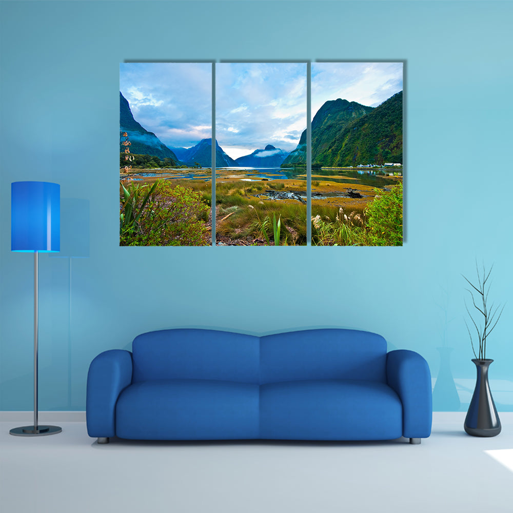 A landscape of high mountain glacier at Milford sound, New Zealand Multi Panel Canvas Wall Art