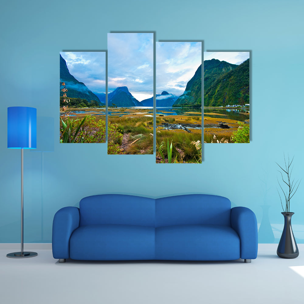 A landscape of high mountain glacier at Milford sound, New Zealand Multi Panel Canvas Wall Art