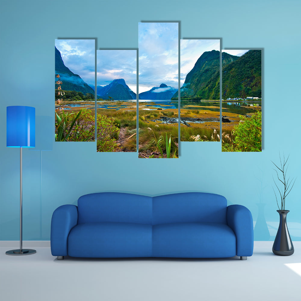 A landscape of high mountain glacier at Milford sound, New Zealand Multi Panel Canvas Wall Art