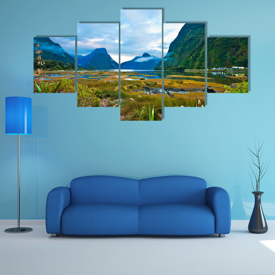 A landscape of high mountain glacier at Milford sound, New Zealand Multi Panel Canvas Wall Art