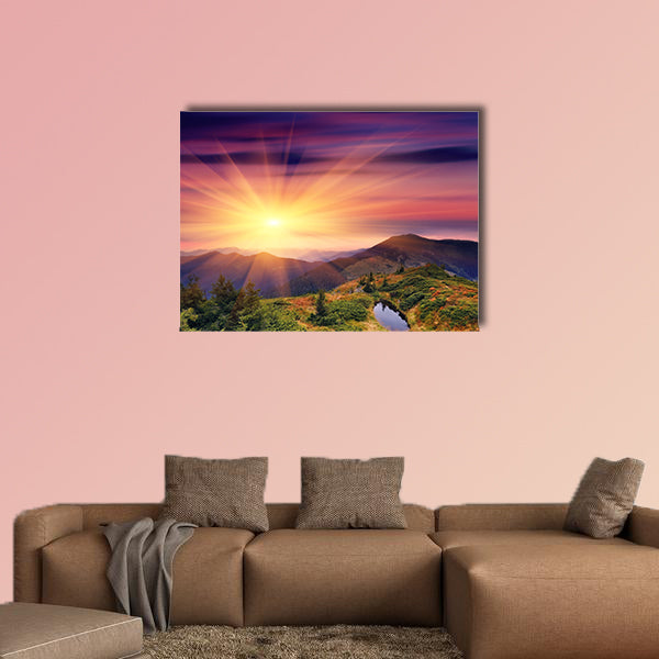 Dawn in mountains Carpathians, Ukraine. Autumn morning Multi panel canvas wall art
