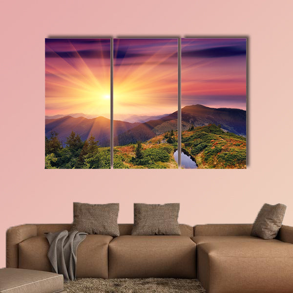 Dawn in mountains Carpathians, Ukraine. Autumn morning Multi panel canvas wall art