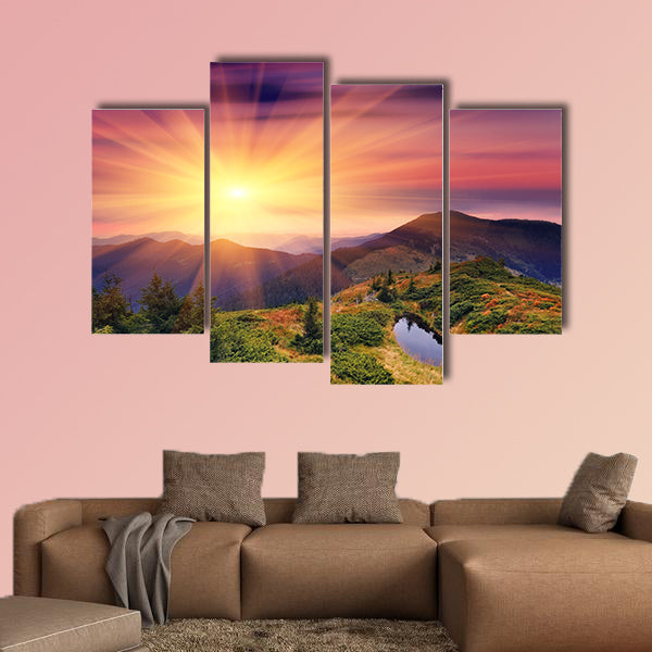 Dawn in mountains Carpathians, Ukraine. Autumn morning Multi panel canvas wall art
