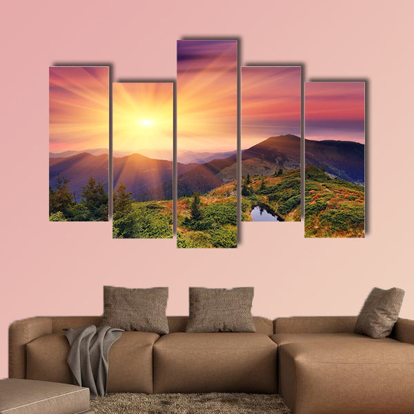 Dawn in mountains Carpathians, Ukraine. Autumn morning Multi panel canvas wall art
