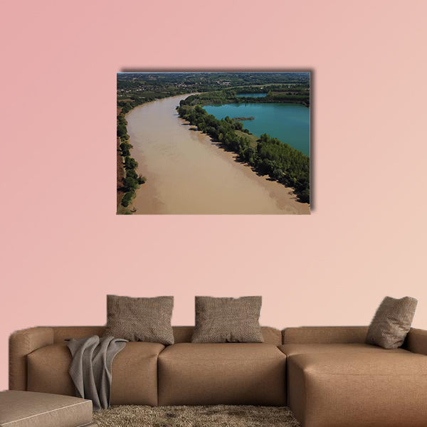Aerial view of Garonne and a lake in summer, canvas wall art
