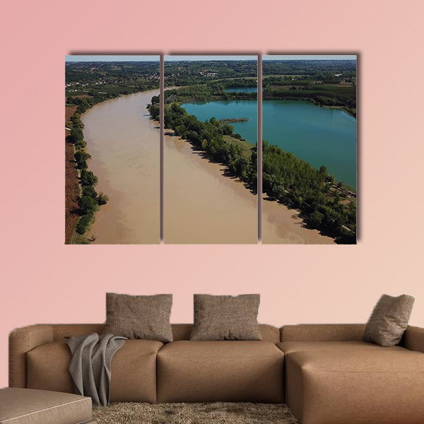 Aerial view of Garonne and a lake in summer, canvas wall art