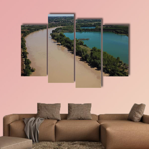 Aerial view of Garonne and a lake in summer, canvas wall art
