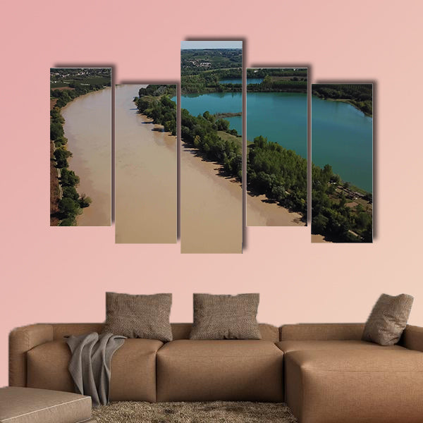 Aerial view of Garonne and a lake in summer, canvas wall art
