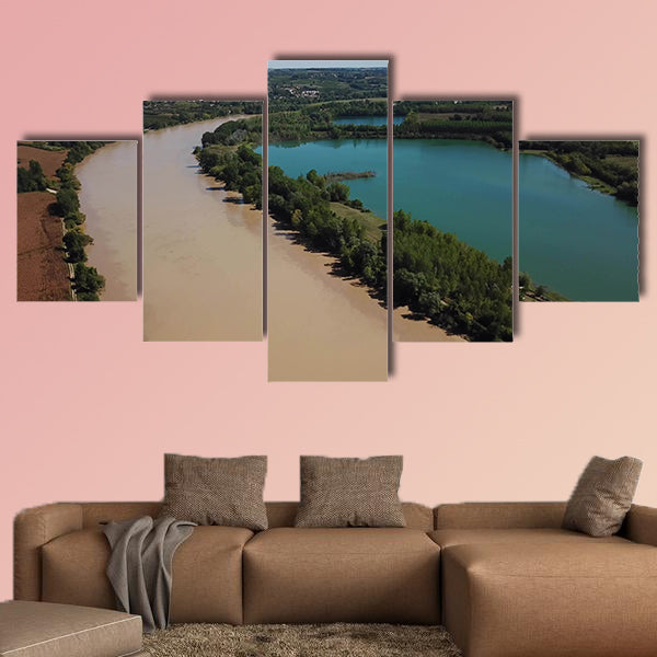 Aerial view of Garonne and a lake in summer, canvas wall art