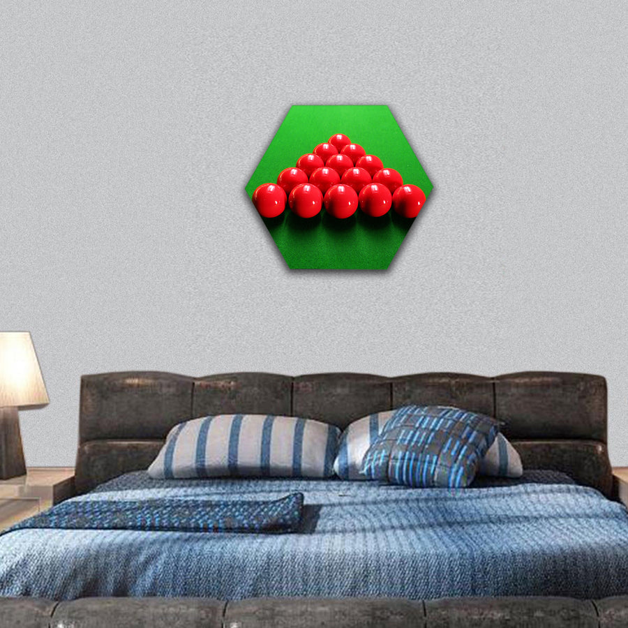 Snooker balls arranged in triangular shape hexagonal canvas wall art
