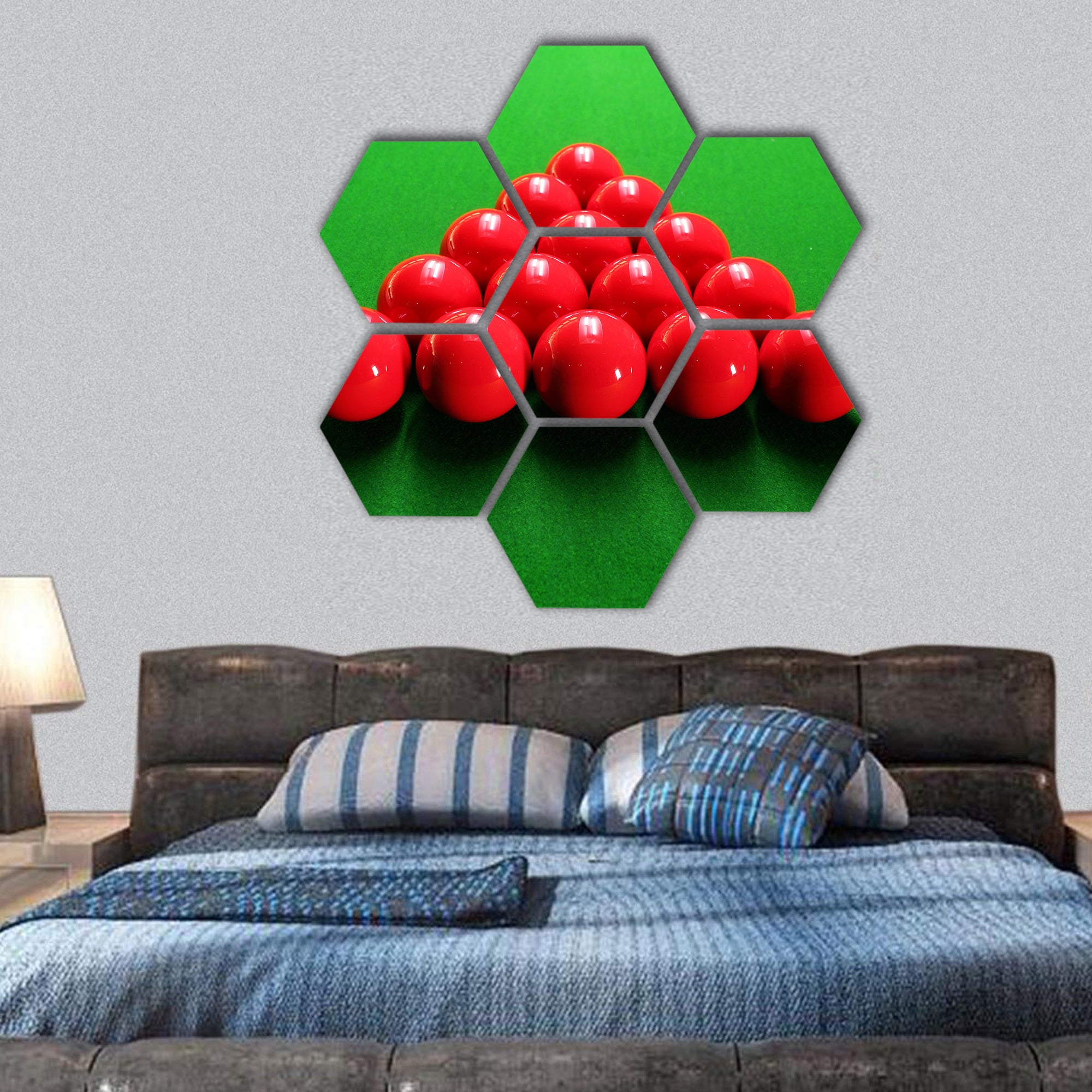 Snooker balls arranged in triangular shape hexagonal canvas wall art