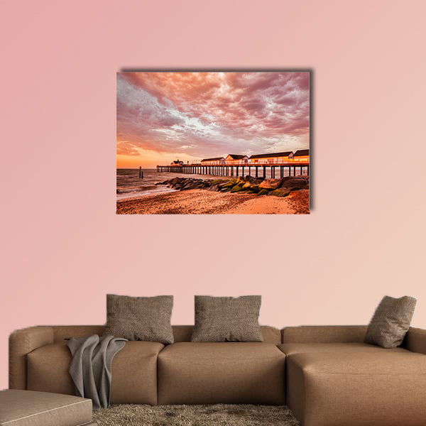Southwold Pier with Orange Sky UK multi panel canvas wall art