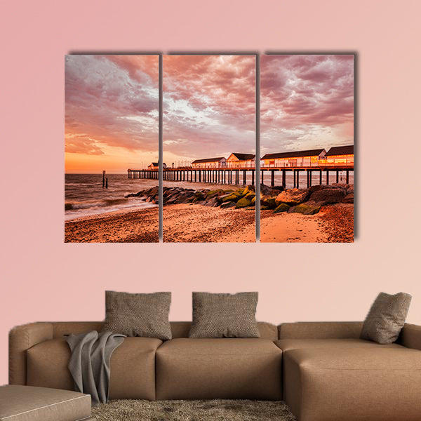Southwold Pier with Orange Sky UK multi panel canvas wall art