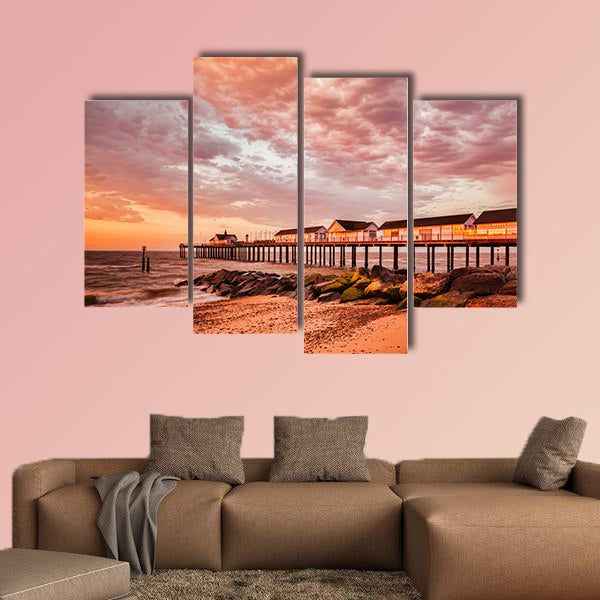 Southwold Pier with Orange Sky UK multi panel canvas wall art