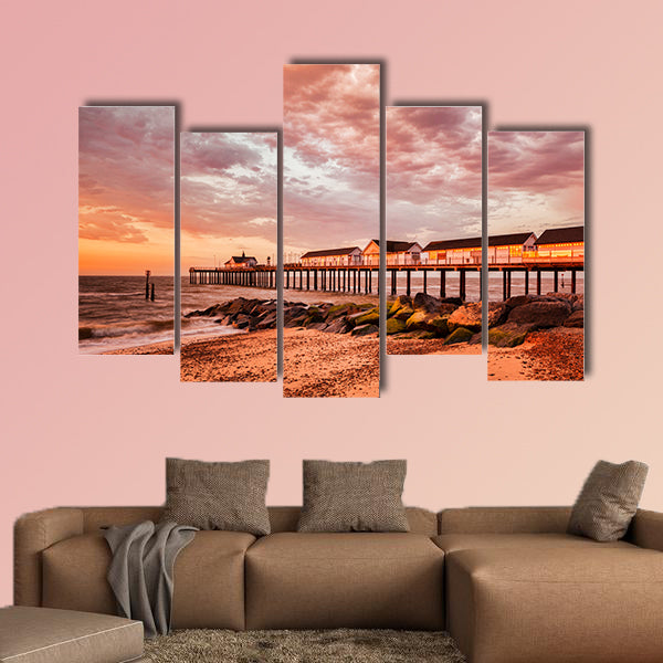 Southwold Pier with Orange Sky UK multi panel canvas wall art